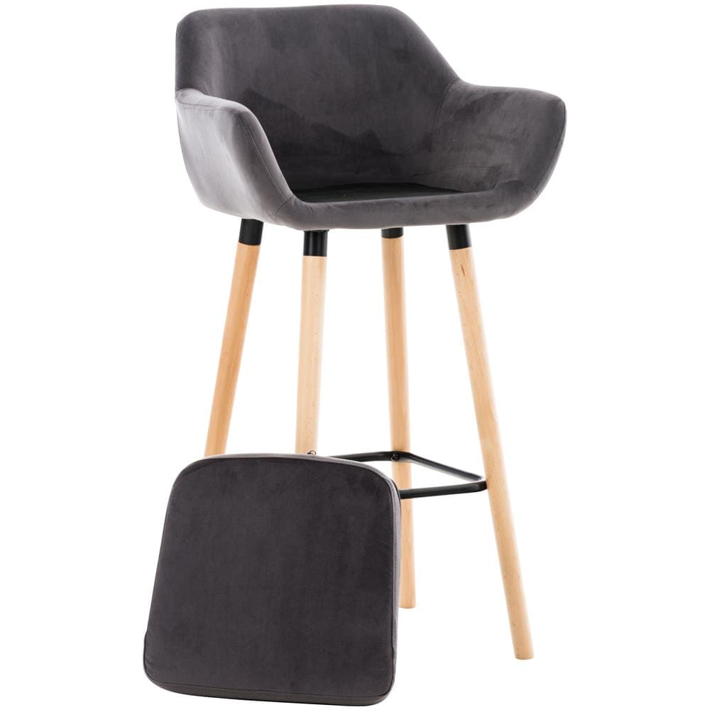 Sgabello Bar Grant In Velluto Sfoderabile I Sedia Alta Cucina In Legno Di Faggio Con Cuscino Removibile I Sgabello Bancone Con Schienale Grigio - Foto 2