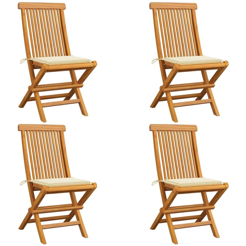 Sedie Da Giardino Con Cuscini Crema 4 Pz Massello Di Teak - Foto 1