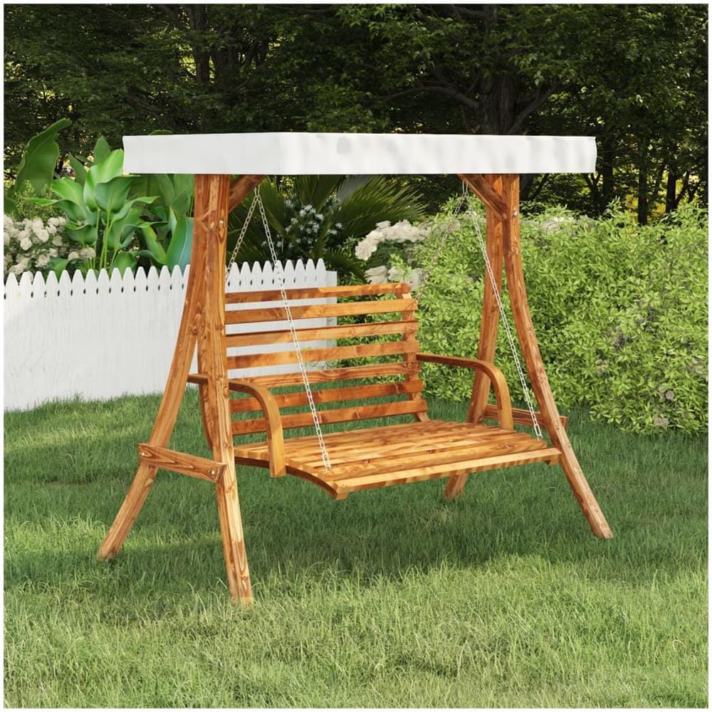 Altalena Con Tetto Crema Legno Massello Abete Finitura In Teak - Foto 1