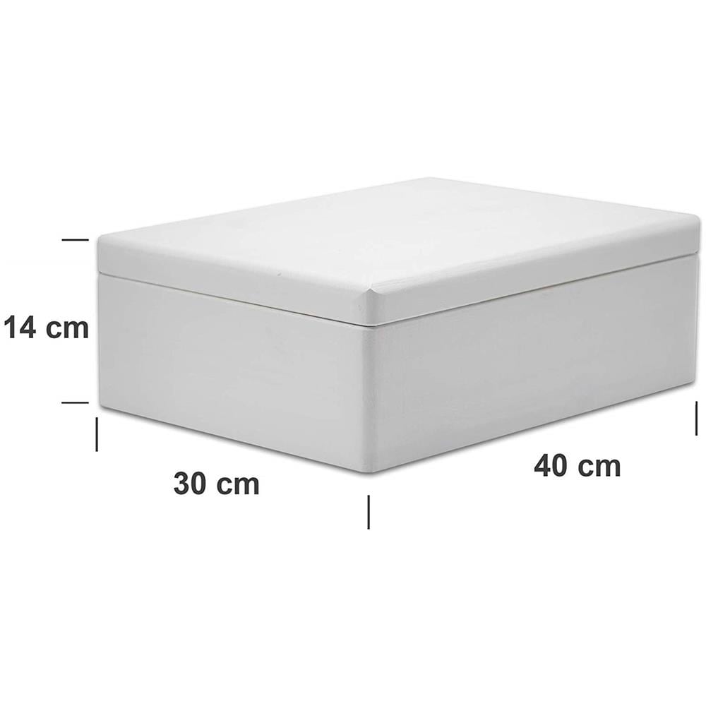 Xl Grande Bianca Scatola Di Legno Con Coperchio | L40 X P30 X H14 Cm (+ / - 1) | Conteniore Portaoggetti Portagiochi Cofanetto | Perfetta Per Decoupage Documenti Giocattoli Attrezzi - Foto 4