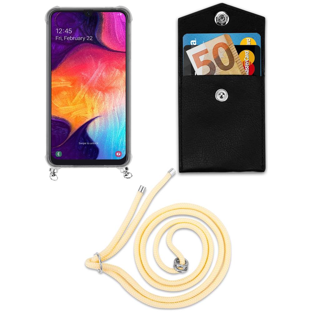 Catena Di Telefoni Cellulari Compatibile Con Samsung Galaxy A30s In Crema Beige - Coperchio Protettivo In Silicone Con Anelli D'argento, Cinturino In Corda E Custodia Staccabile - Foto 8