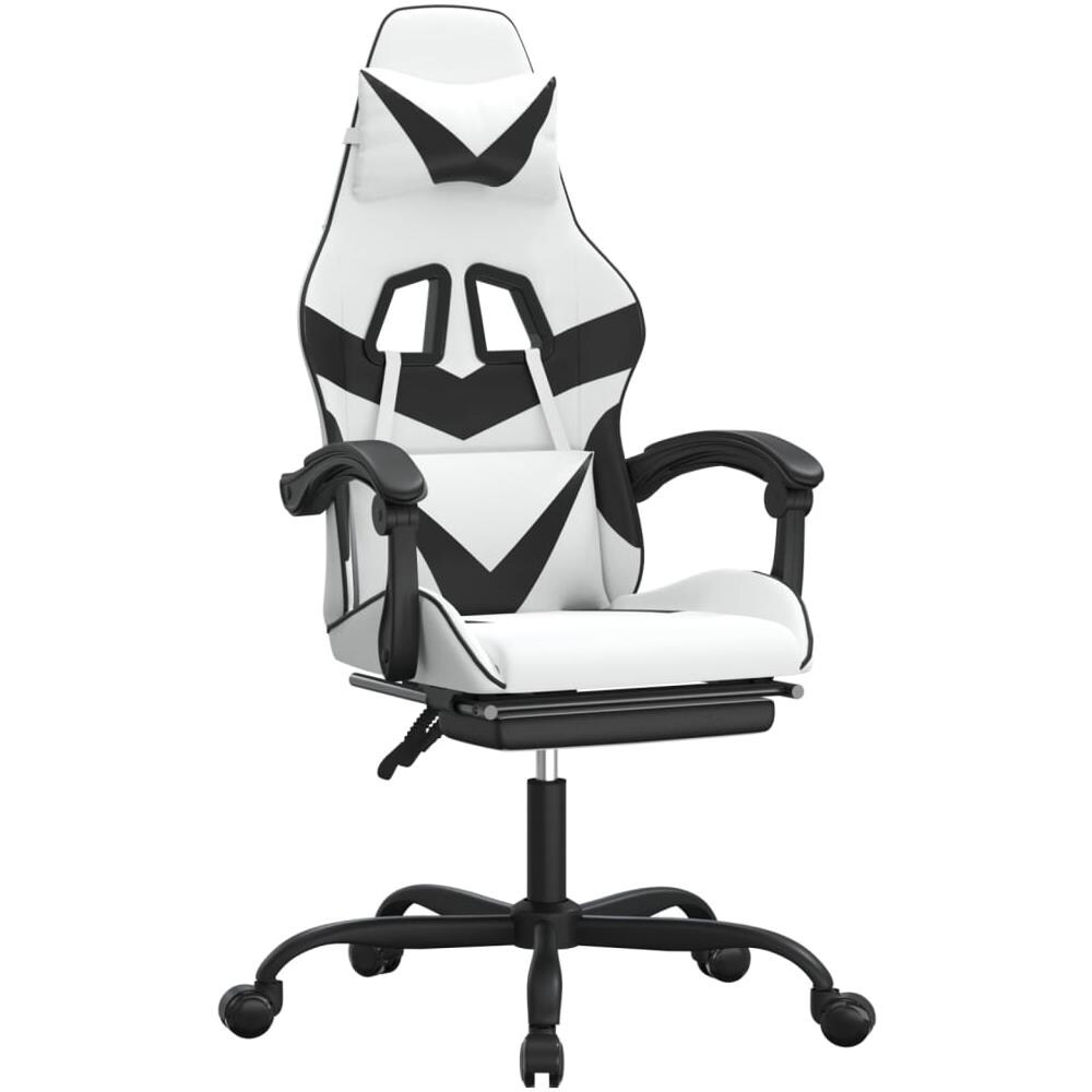 Sedia da Gaming Girevole Poggiapiedi Bianco e Nero Similpelle - Foto 1