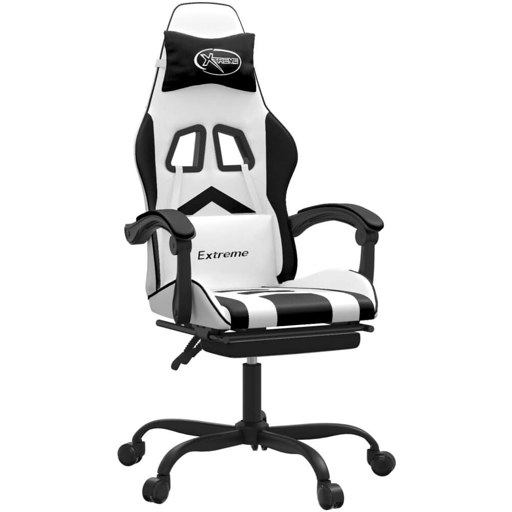 Sedia Da Gaming Con Poggiapiedi Bianco E Nero In Similpelle - Foto 1