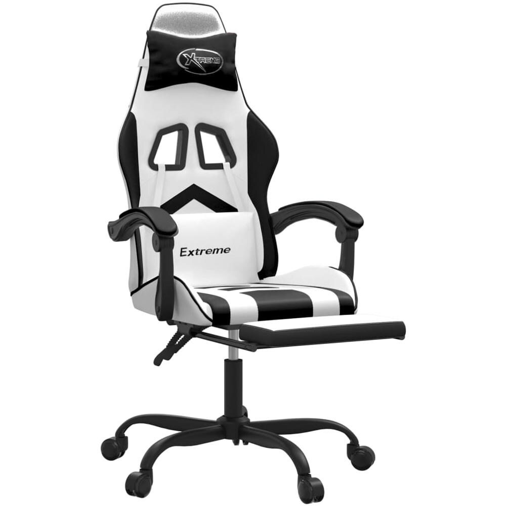 Sedia Da Gaming Con Poggiapiedi Bianco E Nero In Similpelle - Foto 10
