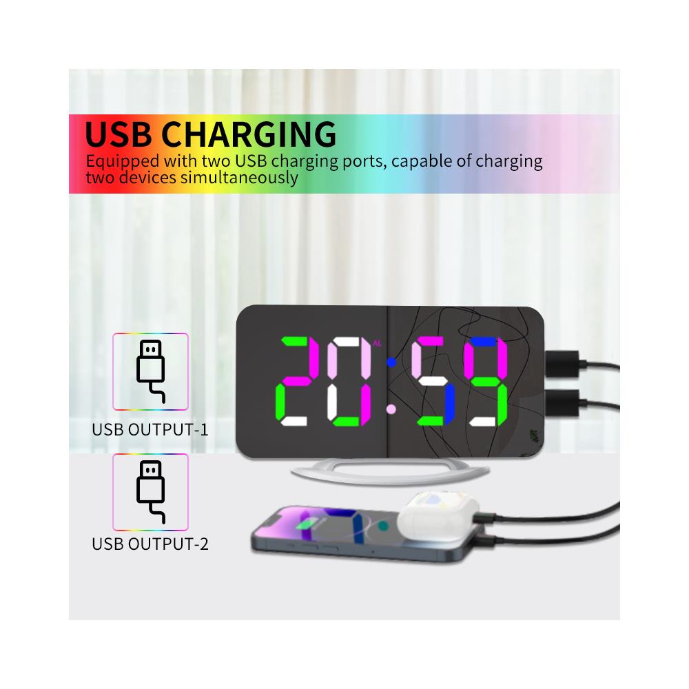 Sveglia Digitale Con Superficie A Specchio 3 Livelli Di Luminosità Colori Rgb - Foto 2