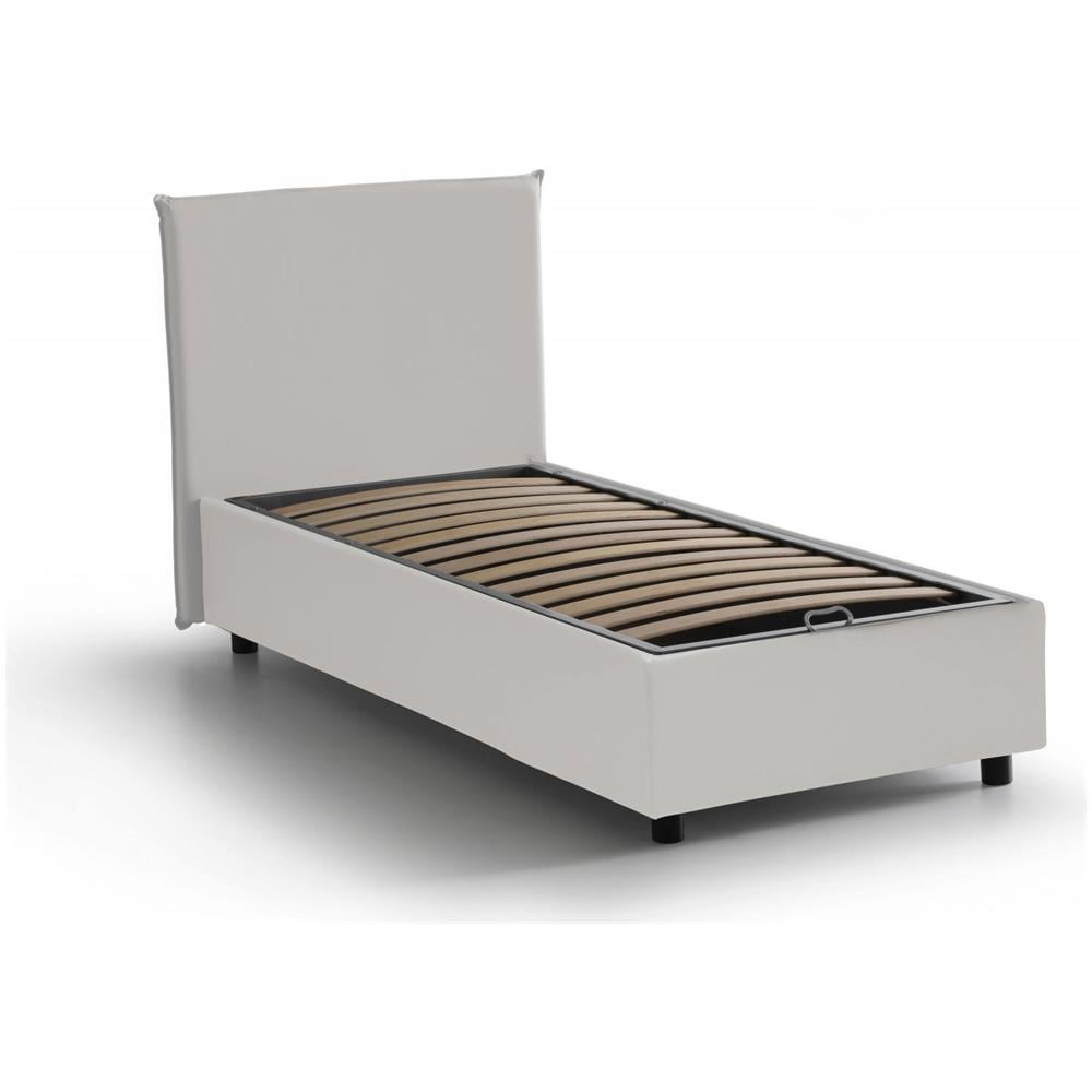 Letto Singolo Cartisia, Letto Contenitore Con Rivestimento In Ecopelle, 100% Made In Italy, Apertura Frontale, Adatto Per Materasso Cm 80x200, Bianco - Foto 3