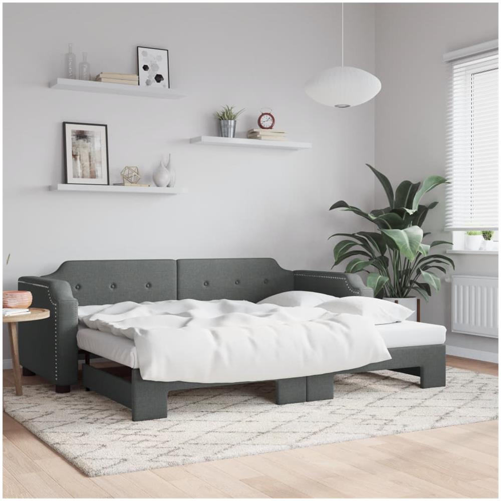 Divano Letto Con Letto Estraibile Grigio Scuro 90x200cm Tessuto - Foto 1
