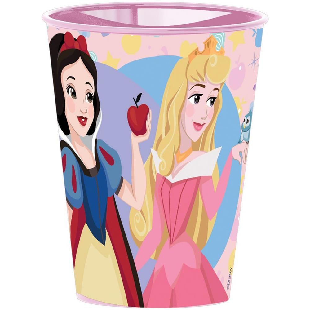 Disney Bicchiere Rosa Per Bambine In Plastica Principesse Biancaneve Aurora Ariel Da 260 Ml Con Beccuccio Per Bere Facilmente - Foto 1