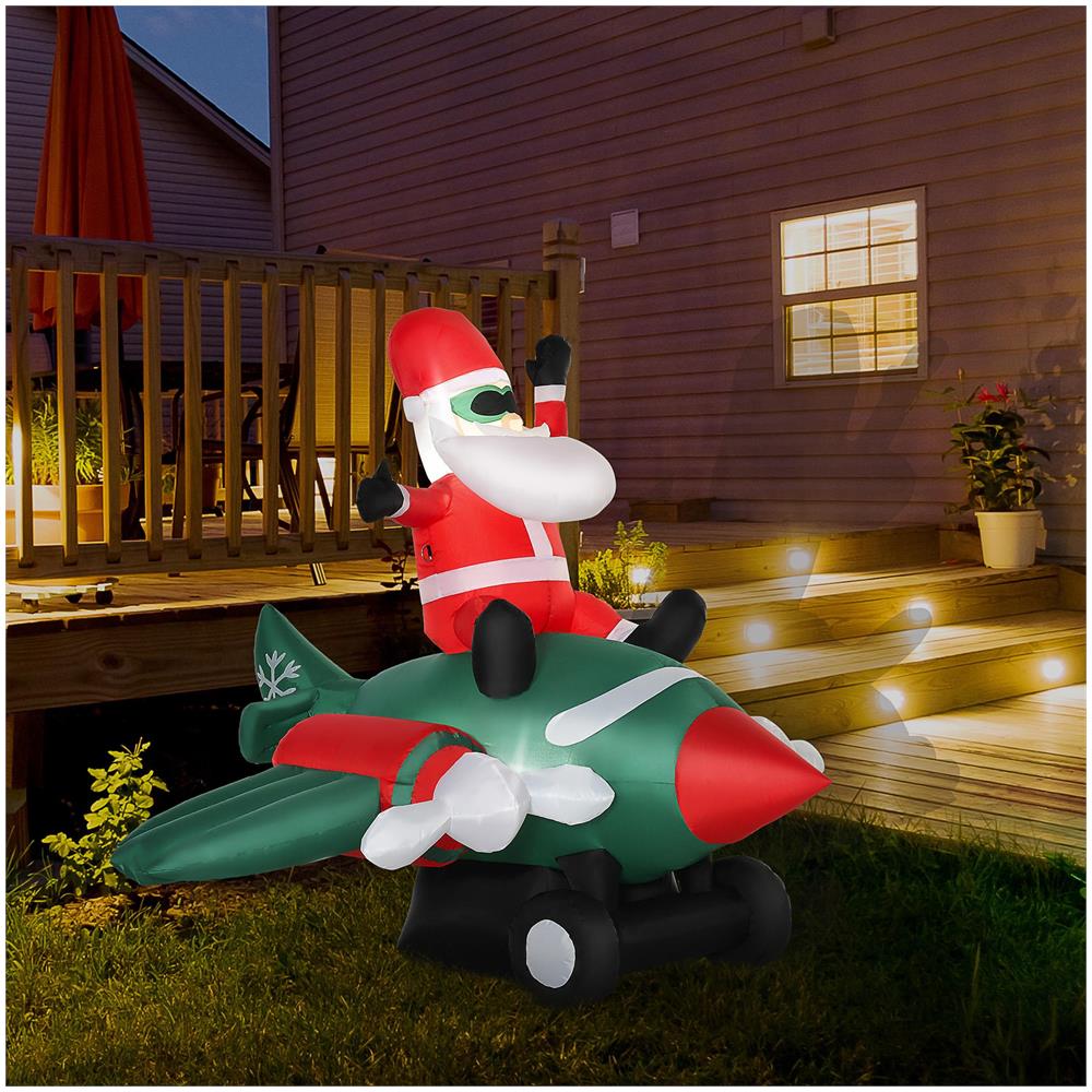 Babbo Natale Gonfiabile su Aereo 160cm con Luci LED Integrate, Decorazione Natalizia da Esterno - Foto 2