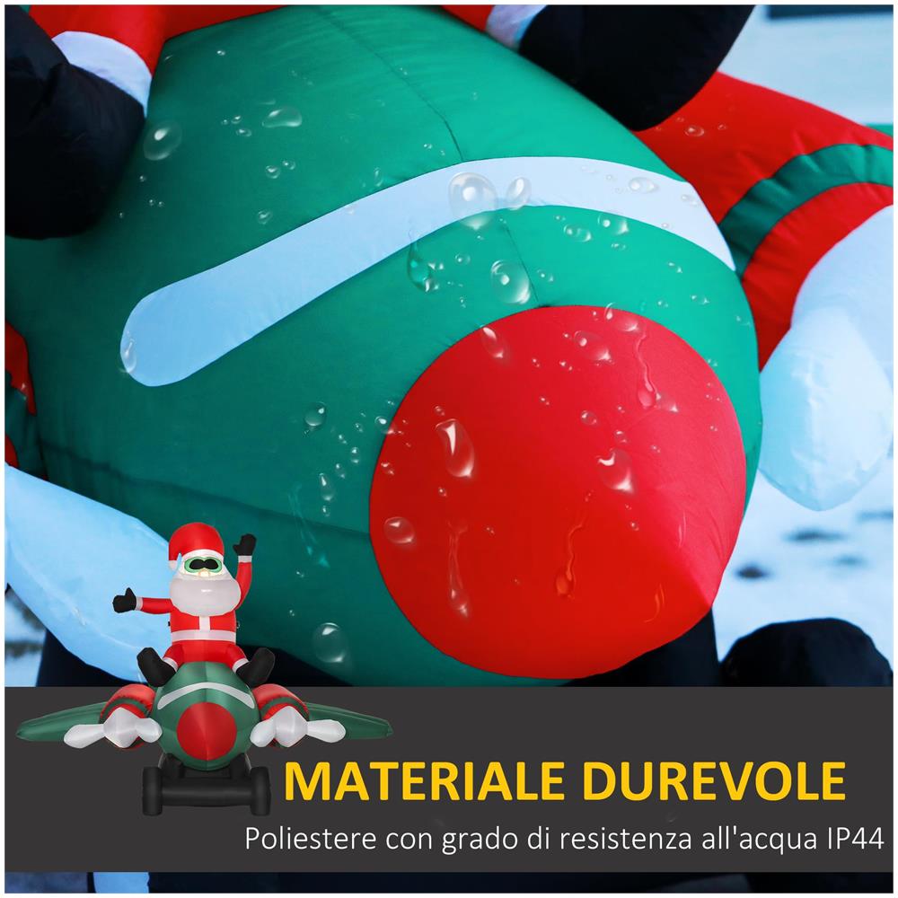 Babbo Natale Gonfiabile su Aereo 160cm con Luci LED Integrate, Decorazione Natalizia da Esterno - Foto 6