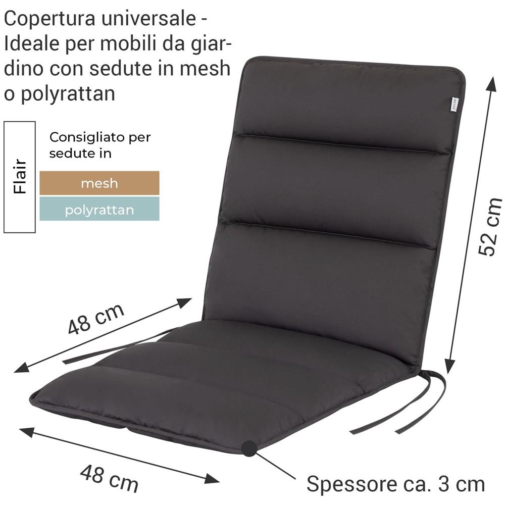 Cuscino per sedia bassa FLAIR - 100x48 cm - Grigio - Set da 2 - Foto 2