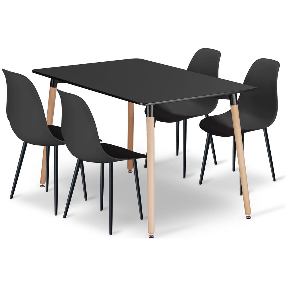 Tavolo YURO 120 cm x 80 cm con 4 sedie WAT - Nero /Gambe nere - Foto 1