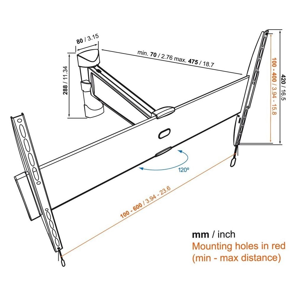 BASE 25 L TURN 120 Supporto a Parete per schermi LED / PLASMA 40-65'' Portata Max 45Kg - Foto 2