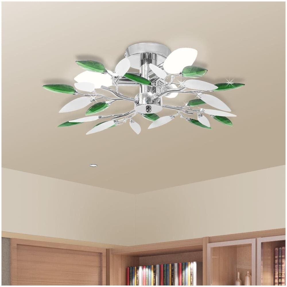 Lampada da soffitto con braccia a foglie bianche e verdi in cristallo acrilico per 3lampadine E14 - Foto 2