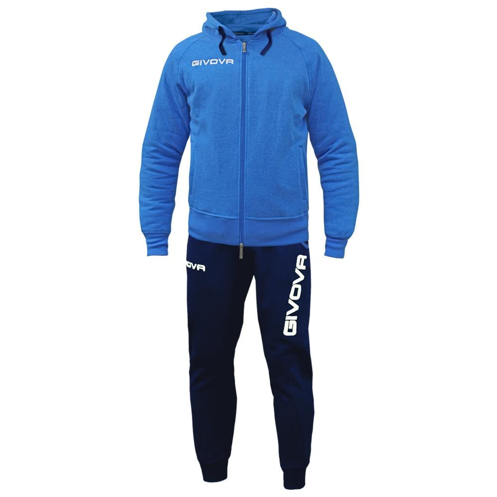 Tuta King Givova Completo Di Giacca Con Zip Manica Lunga Con Cappuccio E Pantalone Colore Azzurro / blu Taglia M - Foto 1