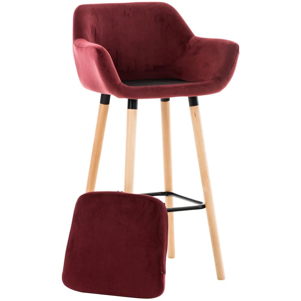 Sgabello Bar Grant In Velluto Sfoderabile I Sedia Alta Cucina In Legno Di Faggio Con Cuscino Removibile I Sgabello Bancone Con Schienale Rosso - Foto 2