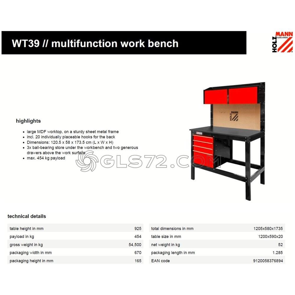 Banco Da Lavoro Tavolo Officina Cassetti Parete Porta Utensili Holzmann Wt39 - Foto 2
