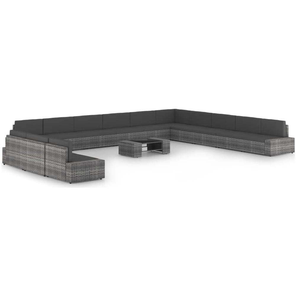 Set Divani da Giardino 14 pz con Cuscini in Polyrattan Grigio - Foto 1