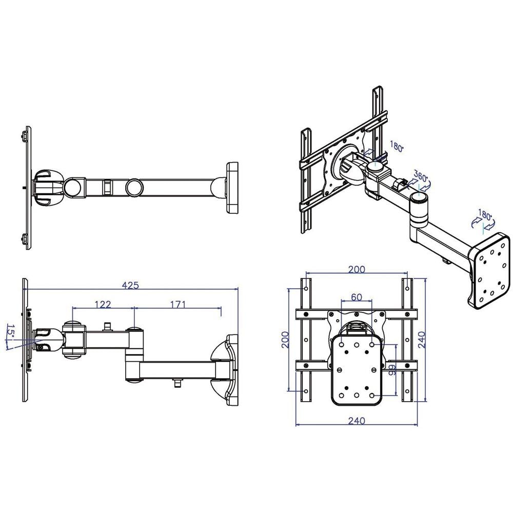 Supporto da parete per Computer monitor e TV Portata max 25 kg Colore Nero - Foto 2