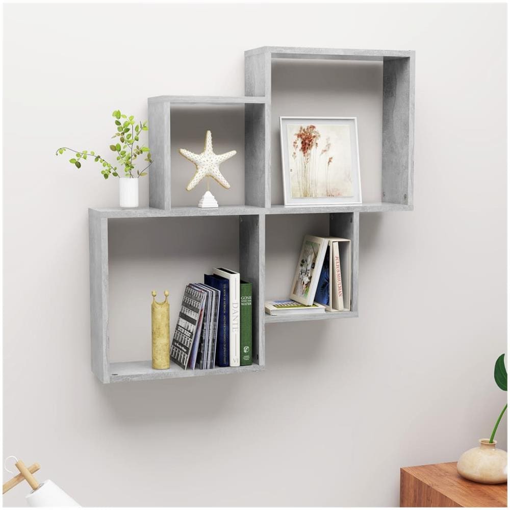 Mensola Muro Cubo Grigio Cemento 80x15x78,5cm Legno Multistrato - Foto 1