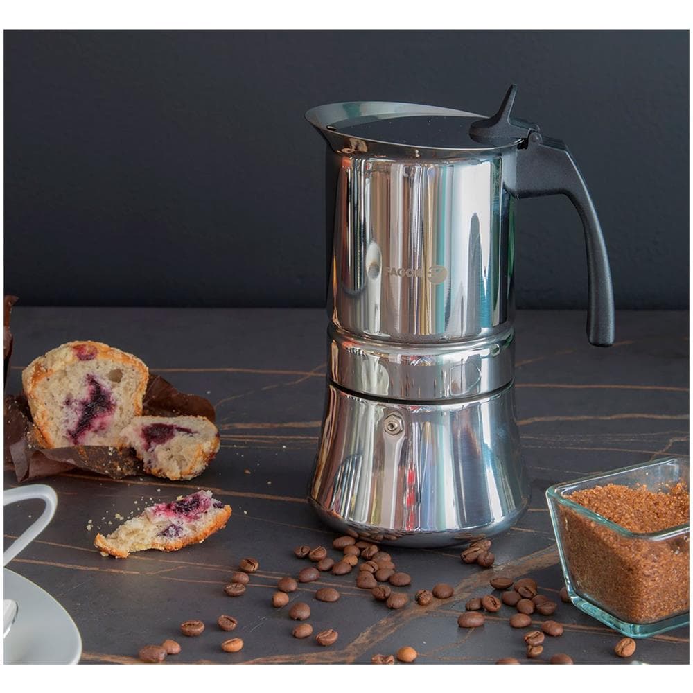 Etnica Caffettiera Italiana Induzione Acciaio Inossidabile, Espresso 4 Tazze Di Caffè Argento - Foto 2