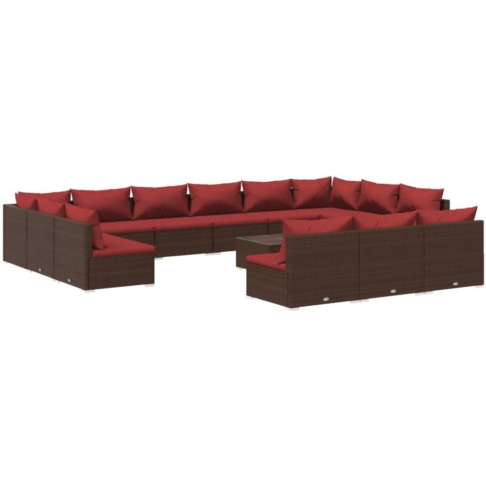 Set Divani Da Giardino 14 Pz Con Cuscini In Polyrattan Marrone - Foto 1