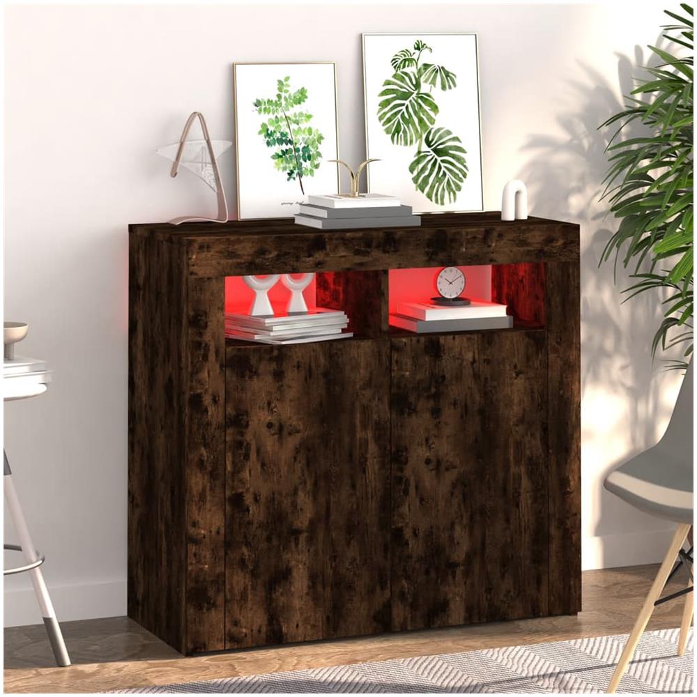 Credenza Con Luci Led Rovere Fumo 80x35x75 Cm - Foto 8