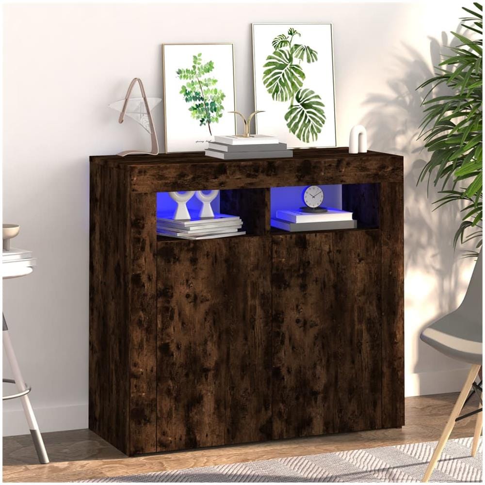 Credenza Con Luci Led Rovere Fumo 80x35x75 Cm - Foto 1