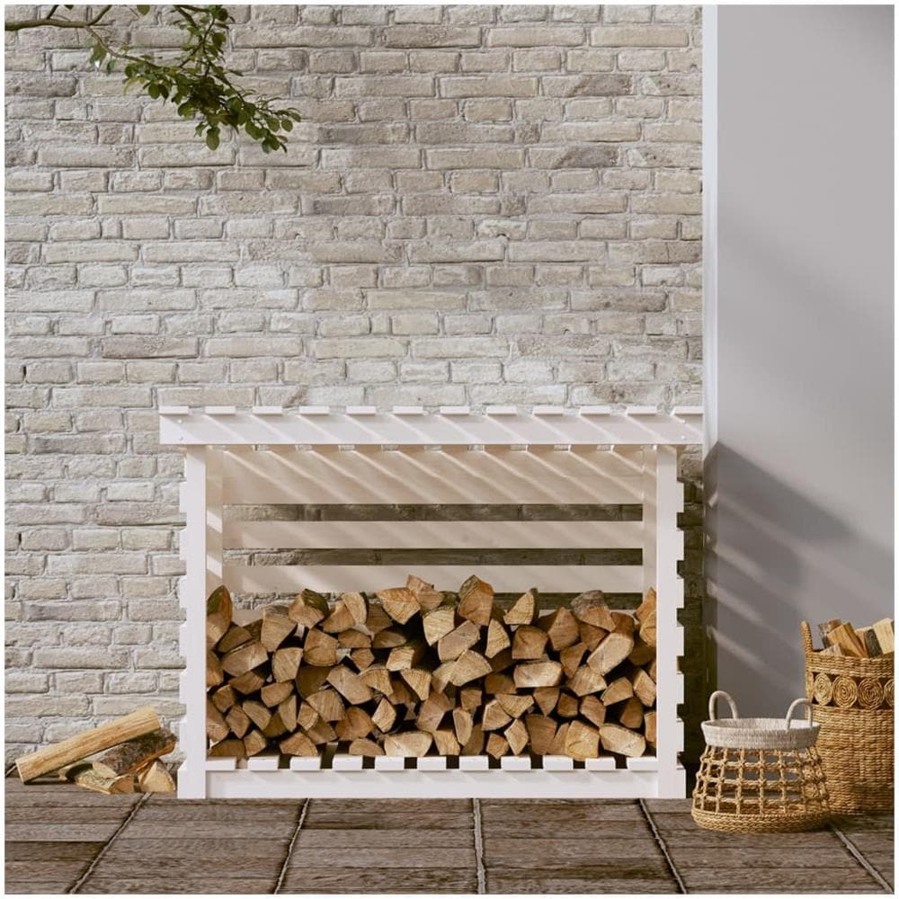 Portalegna Bianco 108x73x79 Cm In Legno Massello Di Pino - Foto 3
