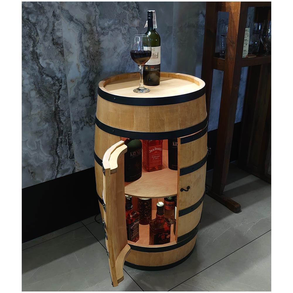 Barile Con Porta, Botte In Legno Con Luci A Led, Armadietto Per Vino In Stile Retr? , Portabottiglie In Legno, Da 80 Cm Di Altezza, Elegante Decorazione Per Il Soggiorno, Tavolo E Portabottiglie (rovere) - Foto 2