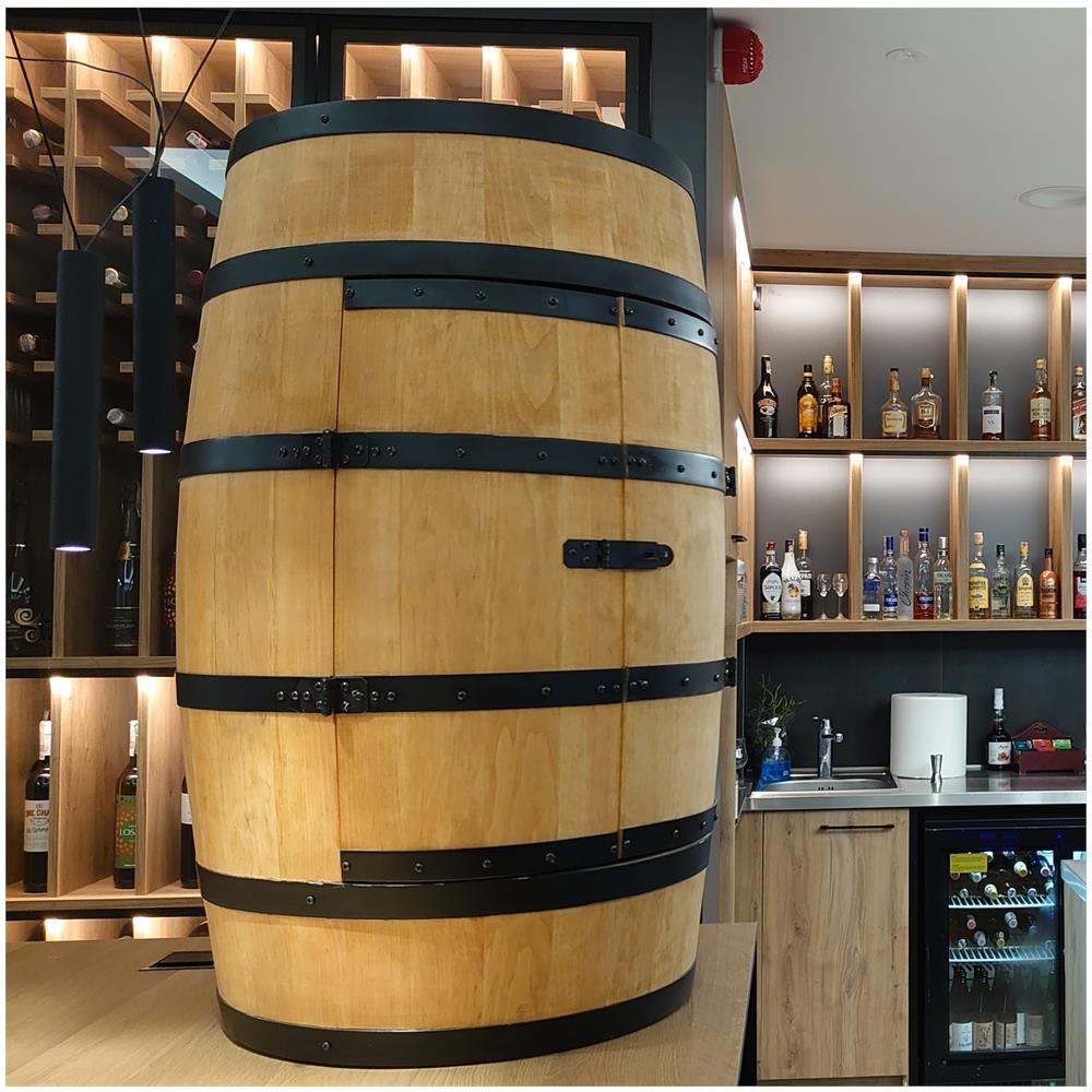 Barile Con Porta, Botte In Legno Con Luci A Led, Armadietto Per Vino In Stile Retr? , Portabottiglie In Legno, Da 80 Cm Di Altezza, Elegante Decorazione Per Il Soggiorno, Tavolo E Portabottiglie (rovere) - Foto 3