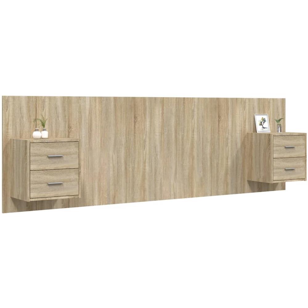 Testiera Letto Con Comodini In Legno Multistrato Rovere Sonoma - Foto 3