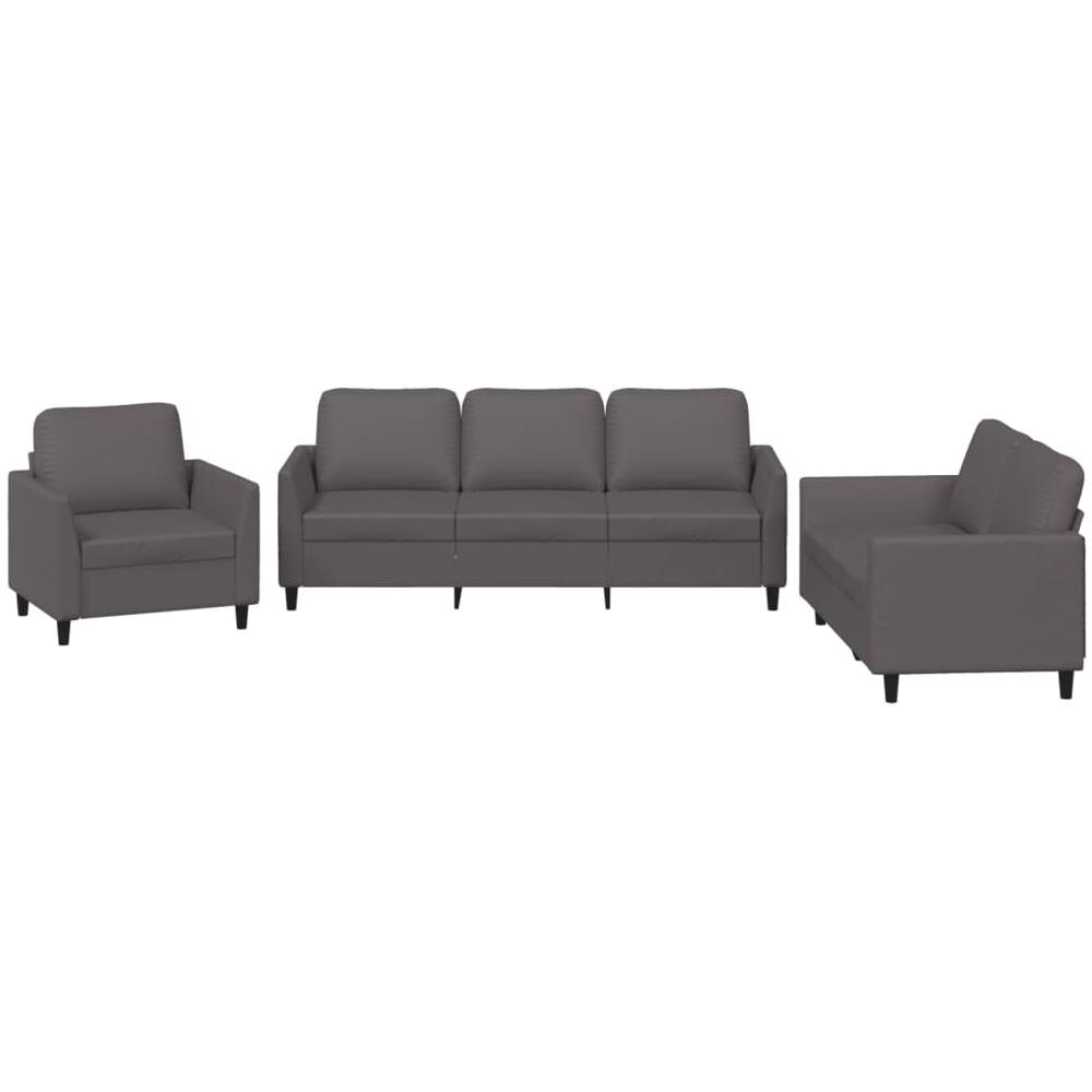 Set Di Divani 3 Pz Con Cuscini Grigio In Similpelle - Foto 2