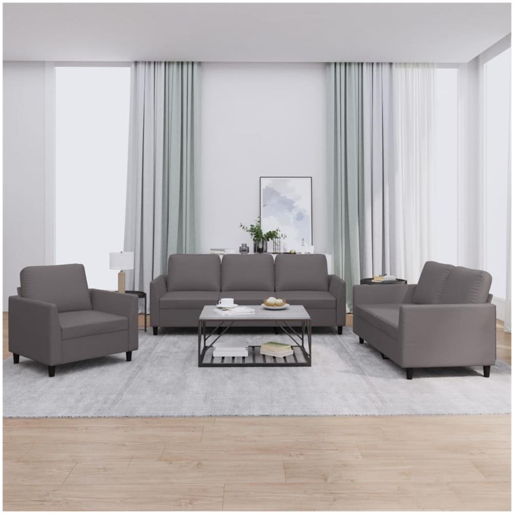 Set Di Divani 3 Pz Con Cuscini Grigio In Similpelle - Foto 1
