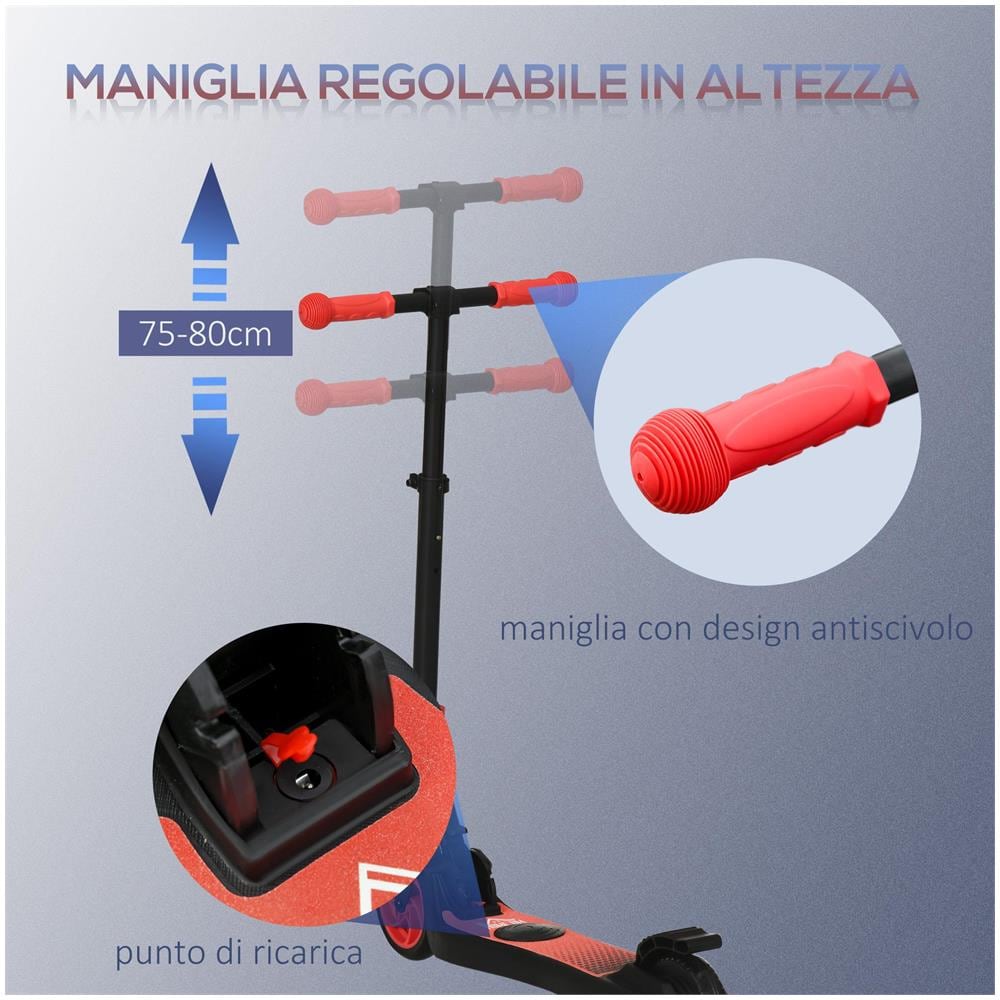 Monopattino Elettrico Pieghevole per Bambini 6+ Anni ad Altezza Regolabile, 71x36.5x75-80 cm, Nero e Rosso - Foto 6