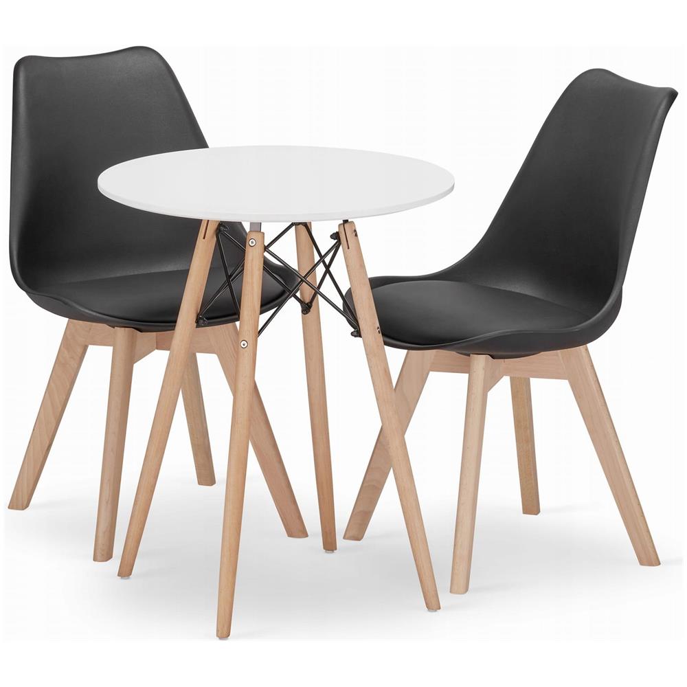 Set tavolo rotondo KOVA 60 cm bianco con 2 sedie RIXK nere - Foto 1