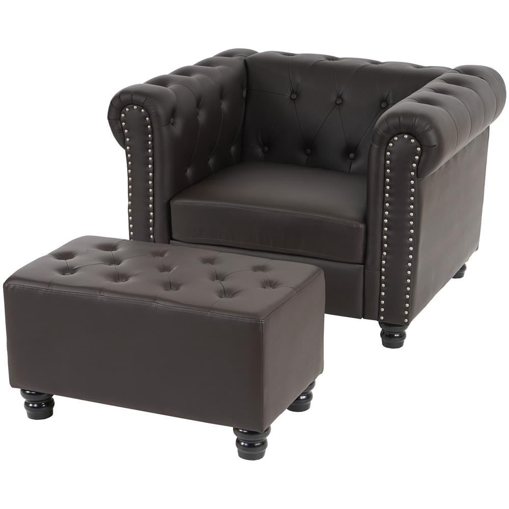 Pouf Poggiapiedi Ottomano Stile Vittoriano Chesterfield Tessuto Grigio Sabbia 1