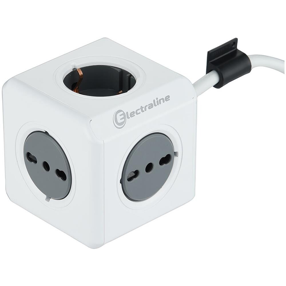 62044 Multipresa Cubo Powercube 5 Posti 2 Schuko + Spina Italiana, 3 Bivalenti 10/16a Italiane, Colore Bianco, Cavo 1,5m - Foto 1