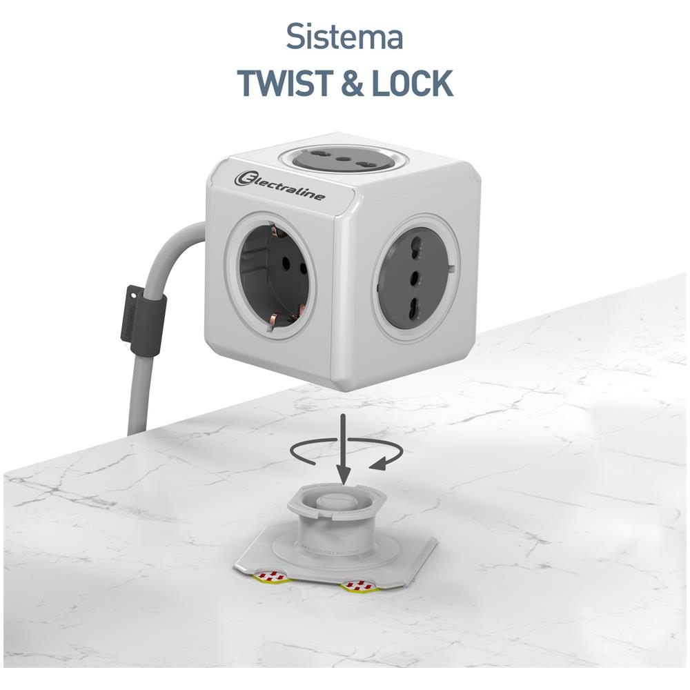 62044 Multipresa Cubo Powercube 5 Posti 2 Schuko + Spina Italiana, 3 Bivalenti 10/16a Italiane, Colore Bianco, Cavo 1,5m - Foto 2