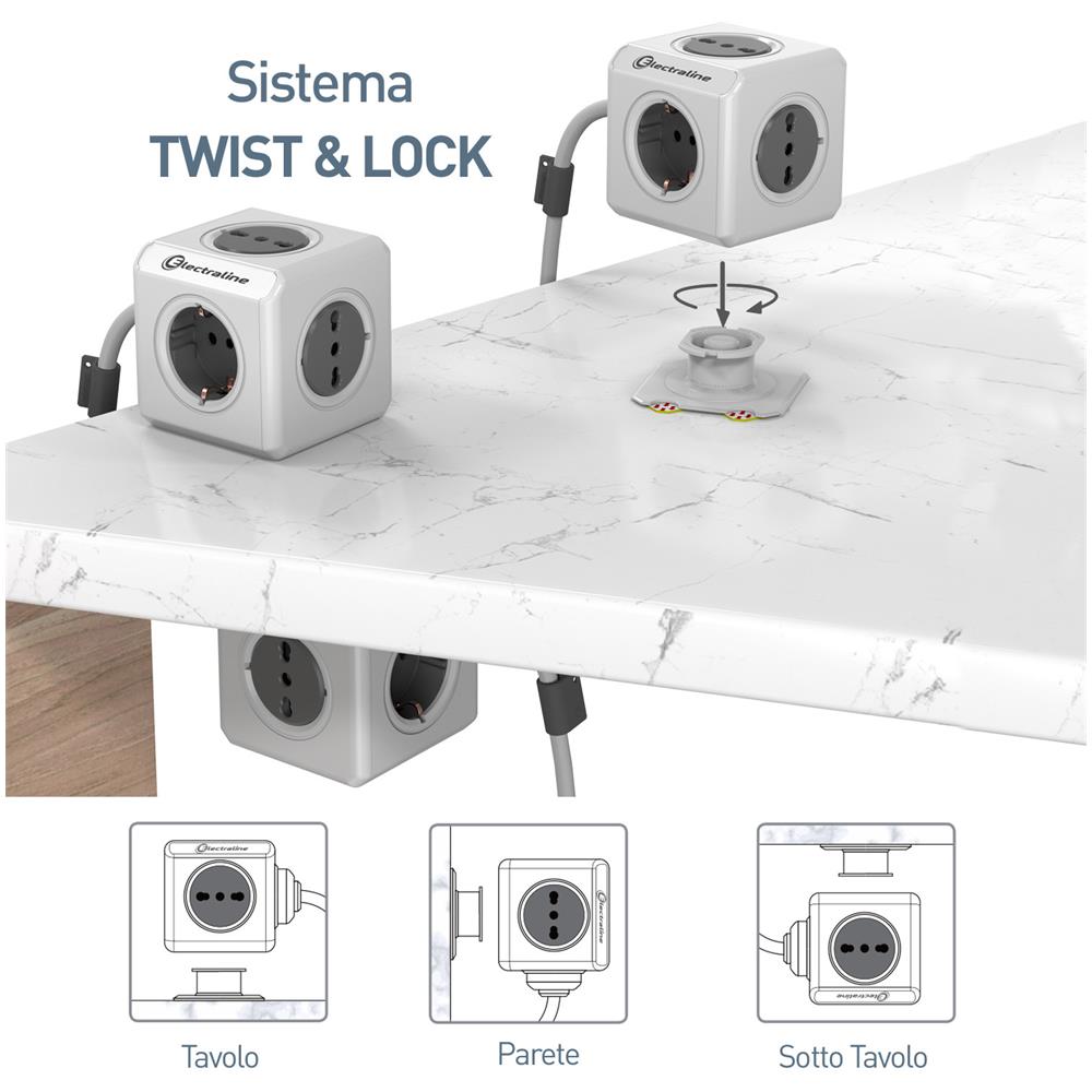 62044 Multipresa Cubo Powercube 5 Posti 2 Schuko + Spina Italiana, 3 Bivalenti 10/16a Italiane, Colore Bianco, Cavo 1,5m - Foto 3