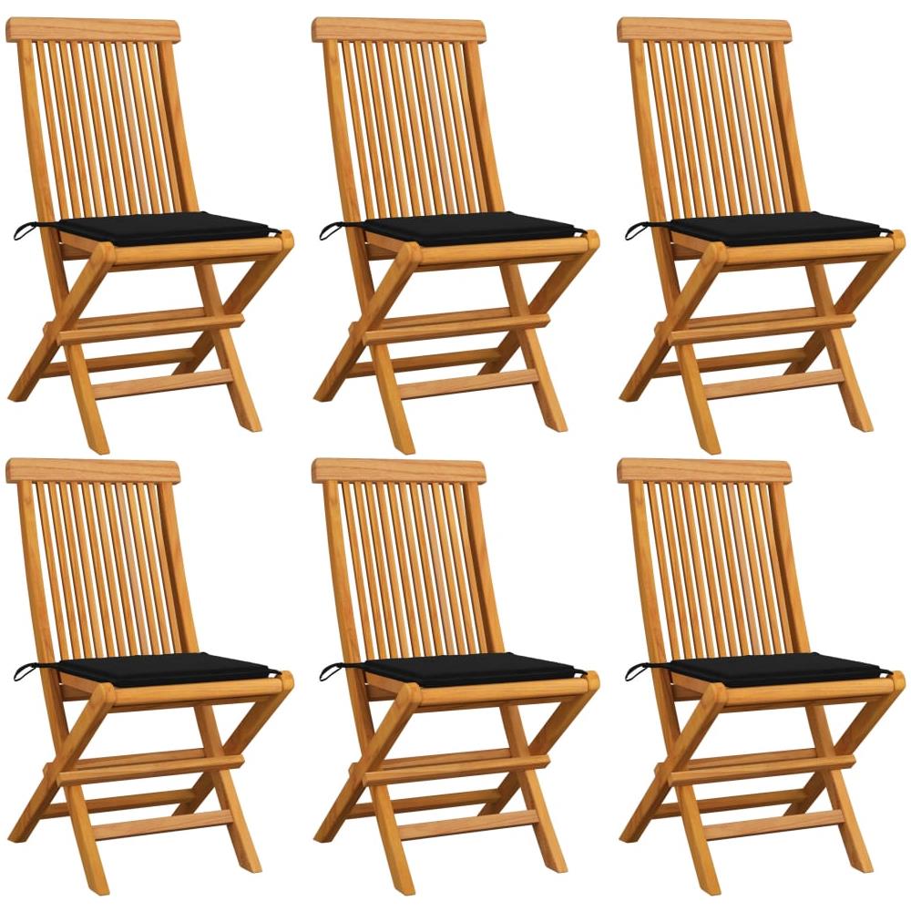 Sedie Da Giardino Con Cuscini Neri 6 Pz In Massello Di Teak - Foto 1