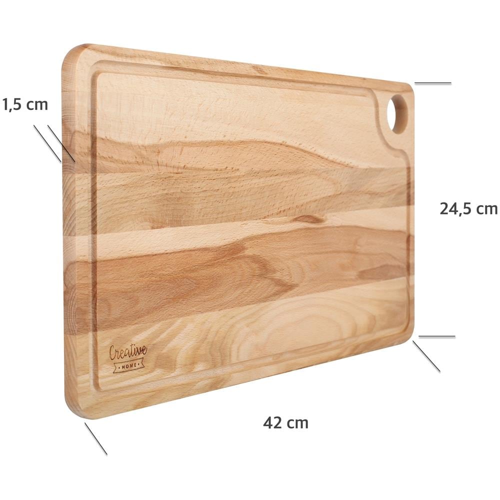 Tagliere Da Cucina In Legno Grande | 42 X 24,5 X 1,5 Cm | Fessura Per Succhi Di Frutta | Ideale Per Aperitivo Pizza Pane Formaggi | Legno Di Faggio Naturale | Reversibile - Foto 2