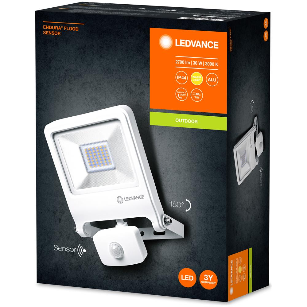 Ledvance Floodlight Led, Lampada Da Esterno, Endura® Flood Sensor Bianco Caldo / 30 W, 220…240 V, Ampiezza Fascio Luminoso: 120°, Bianco Caldo, 3000 K, Materiale: Alluminio, Ip44 - Foto 6
