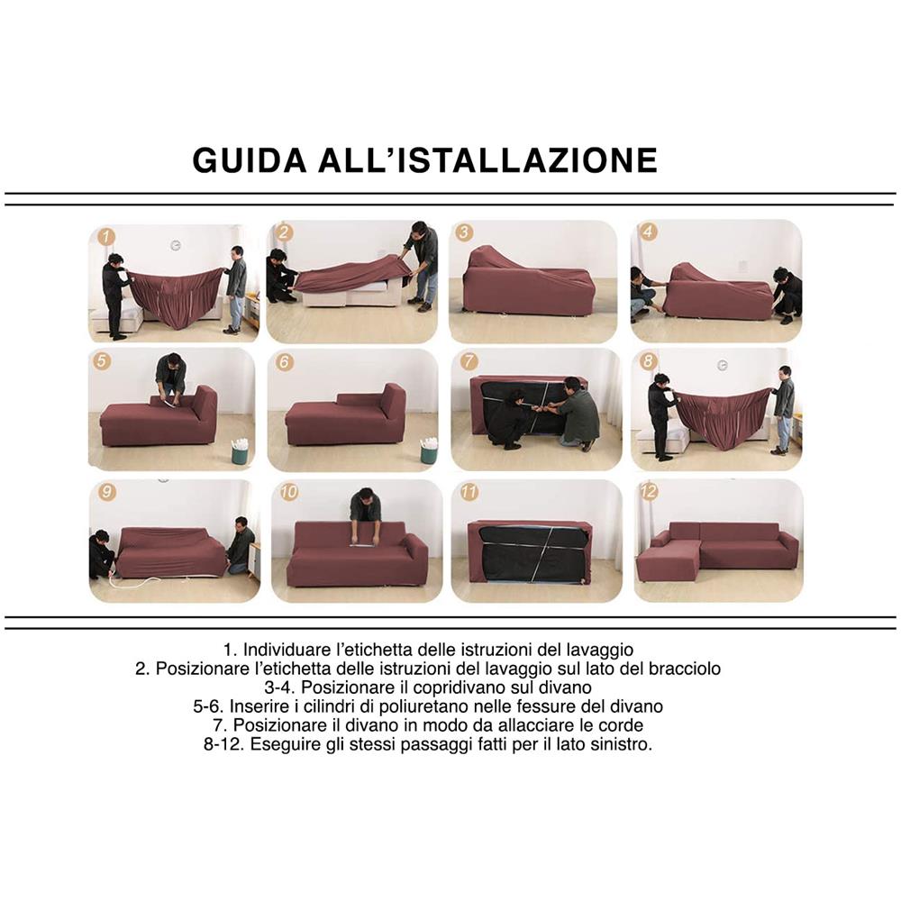 Copridivano Antimacchia Elasticizzato Penisola Componibile Tinta Unita Modello Perfetto 2+4 Grigio Chiaro - Foto 2