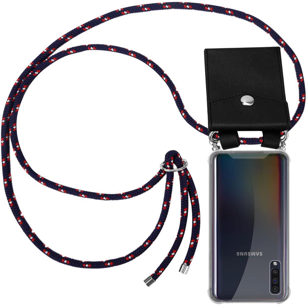 Catena Di Telefoni Cellulari Compatibile Con Samsung Galaxy A30s In Blu Rosso Bianco À Pois - Coperchio Protettivo In Silicone Con Anelli D'argento, Cinturino In Corda E Custodia Staccabile - Foto 1