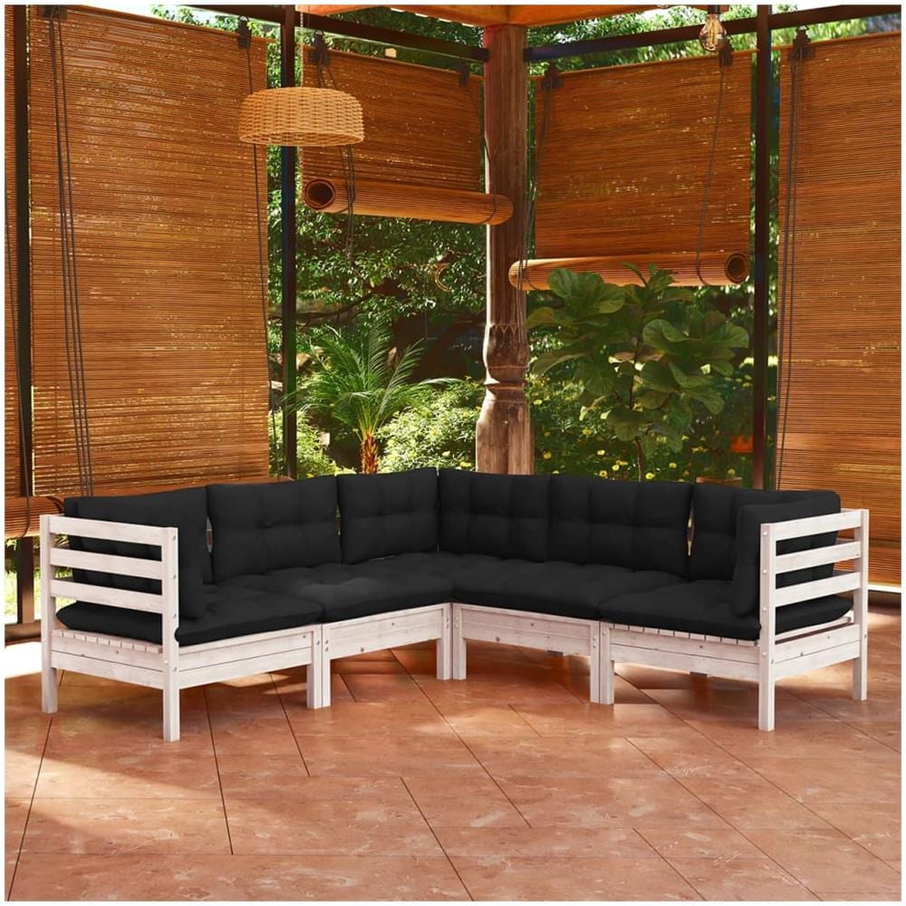Set Divani Da Giardino 5 Pz Con Cuscini Bianchi Legno Di Pino - Foto 1