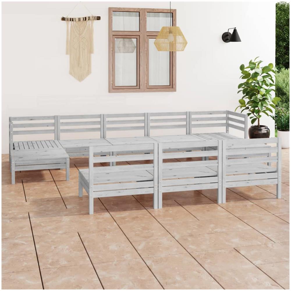 Set Divani Da Giardino 10 Pz Bianco In Legno Massello Di Pino - Foto 1