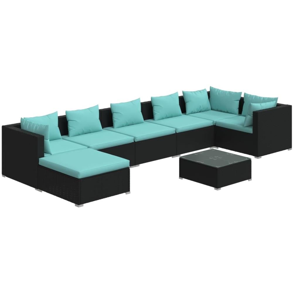 Set Salotto Da Giardino 8 Pz Con Cuscini In Polyrattan Nero - Foto 1