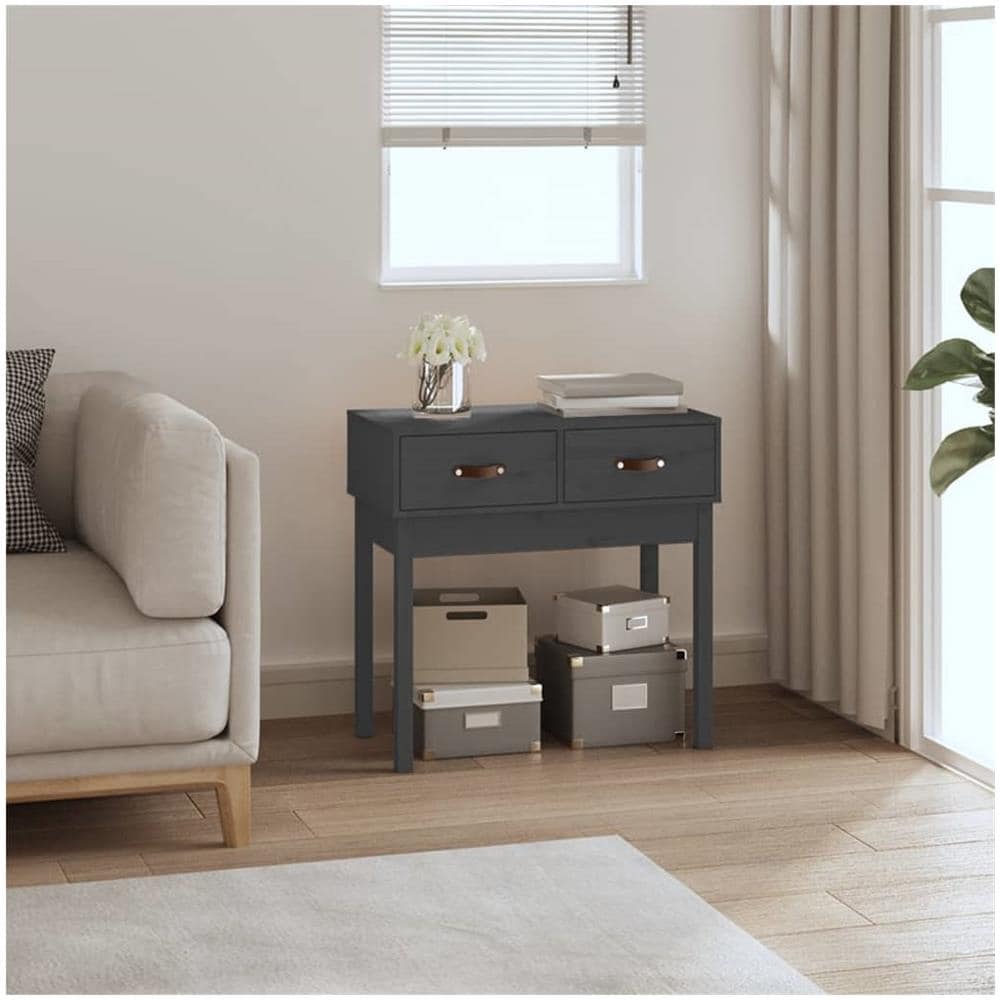 Tavolo Consolle Grigio 76,5x40x75 Cm In Legno Massello Di Pino - Foto 1