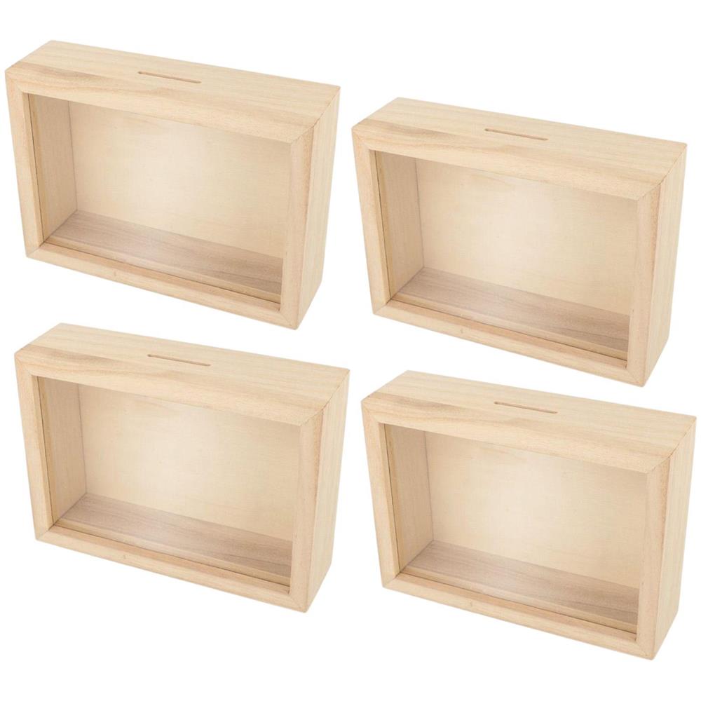 4 Salvadanai Con Cornice In Legno Da Decorare 12 X 17 Cm - Foto 1